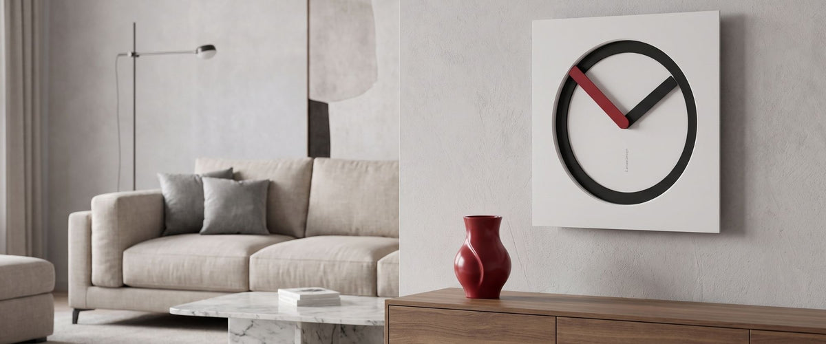KAM wall clock in a contemporary interior, illustrating the modular design system
