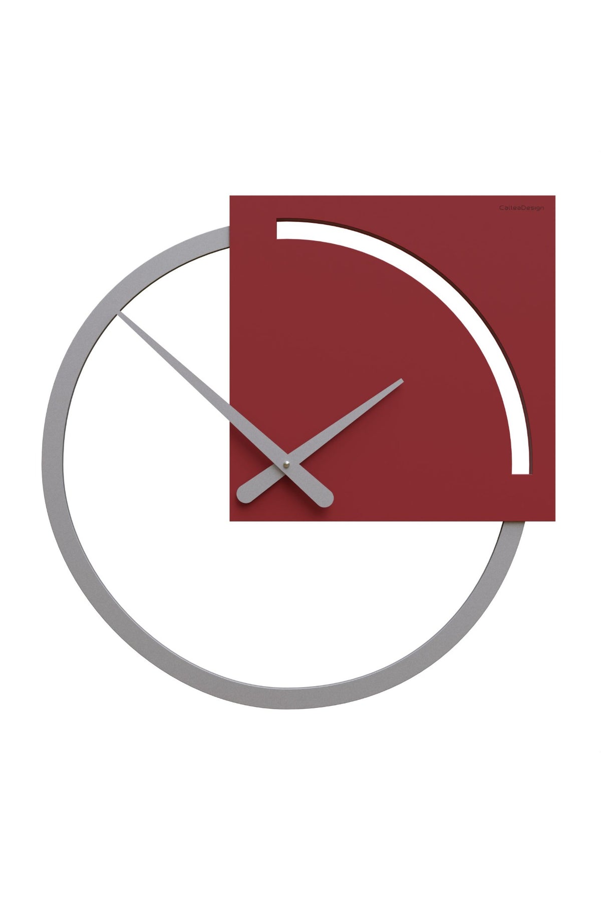CalleaDesign Karl wall clock in Ruby Red, 47 × 47 cm, overlapping square and open circle