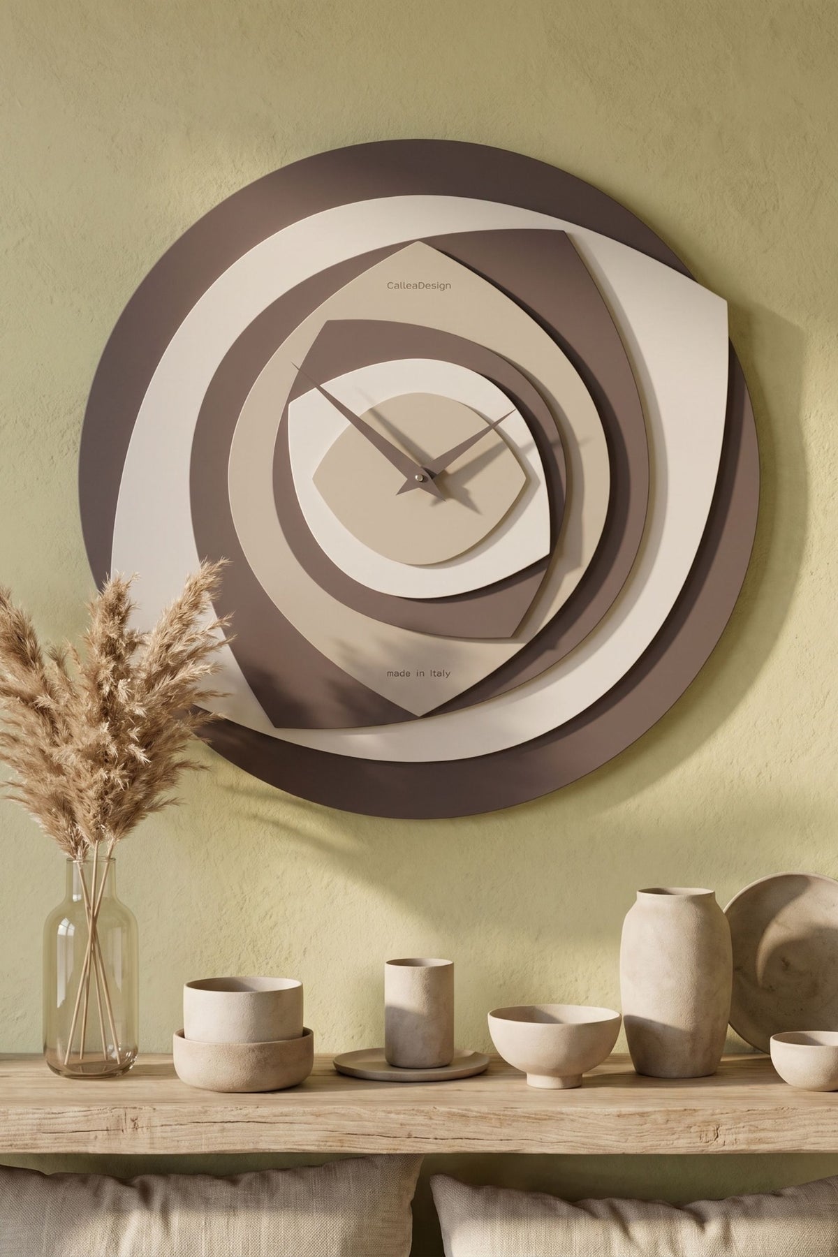 CalleaDesign Petalo wall clock in Chocolate finish in a contemporary interior