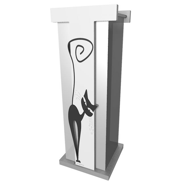 Weißer Schirmständer mit Katze